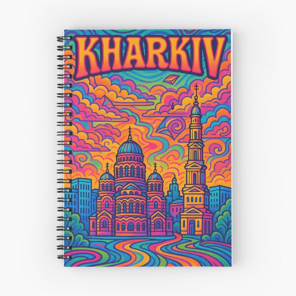 Item preview, Psychedelic Cityscape of Kharkiv | Colorful Retro Ukraine Travel Poster | Trippy Urban & Historic Wall Art | Surreal City Squares & Architecture Illustration | Vibrant Bohemian Artwork designed and sold by PaintedPixels01.