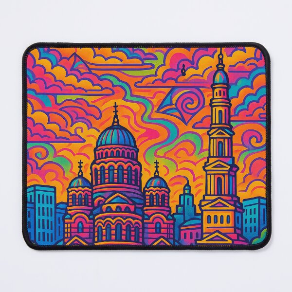 Item preview, Psychedelic Cityscape of Kharkiv | Colorful Retro Ukraine Travel Poster | Trippy Urban & Historic Wall Art | Surreal City Squares & Architecture Illustration | Vibrant Bohemian Artwork designed and sold by PaintedPixels01.