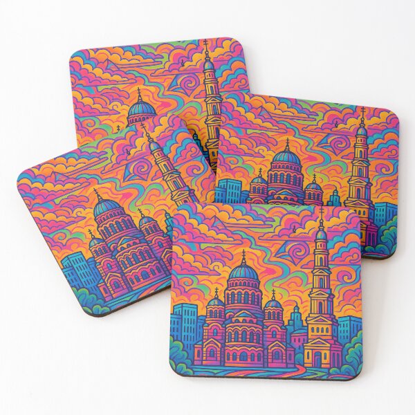 Item preview, Psychedelic Cityscape of Kharkiv | Colorful Retro Ukraine Travel Poster | Trippy Urban & Historic Wall Art | Surreal City Squares & Architecture Illustration | Vibrant Bohemian Artwork designed and sold by PaintedPixels01.