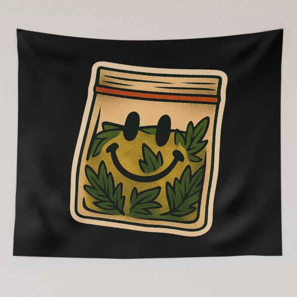 Item preview, Happy Weed Bag – Smiley Face Cannabis Leaves Design designed and sold by Wake and Bake.