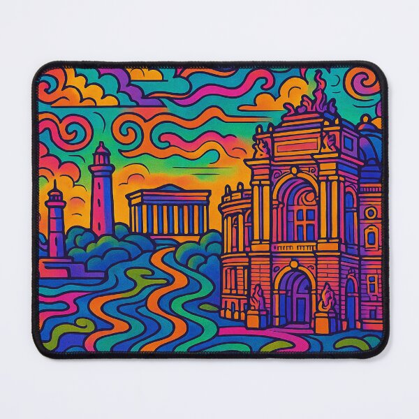 Item preview, Psychedelic Cityscape of Odesa | Colorful Retro Ukraine Travel Poster | Trippy Black Sea Wall Art | Surreal Harbor & Urban Illustration | Vibrant Bohemian Artwork designed and sold by PaintedPixels01.
