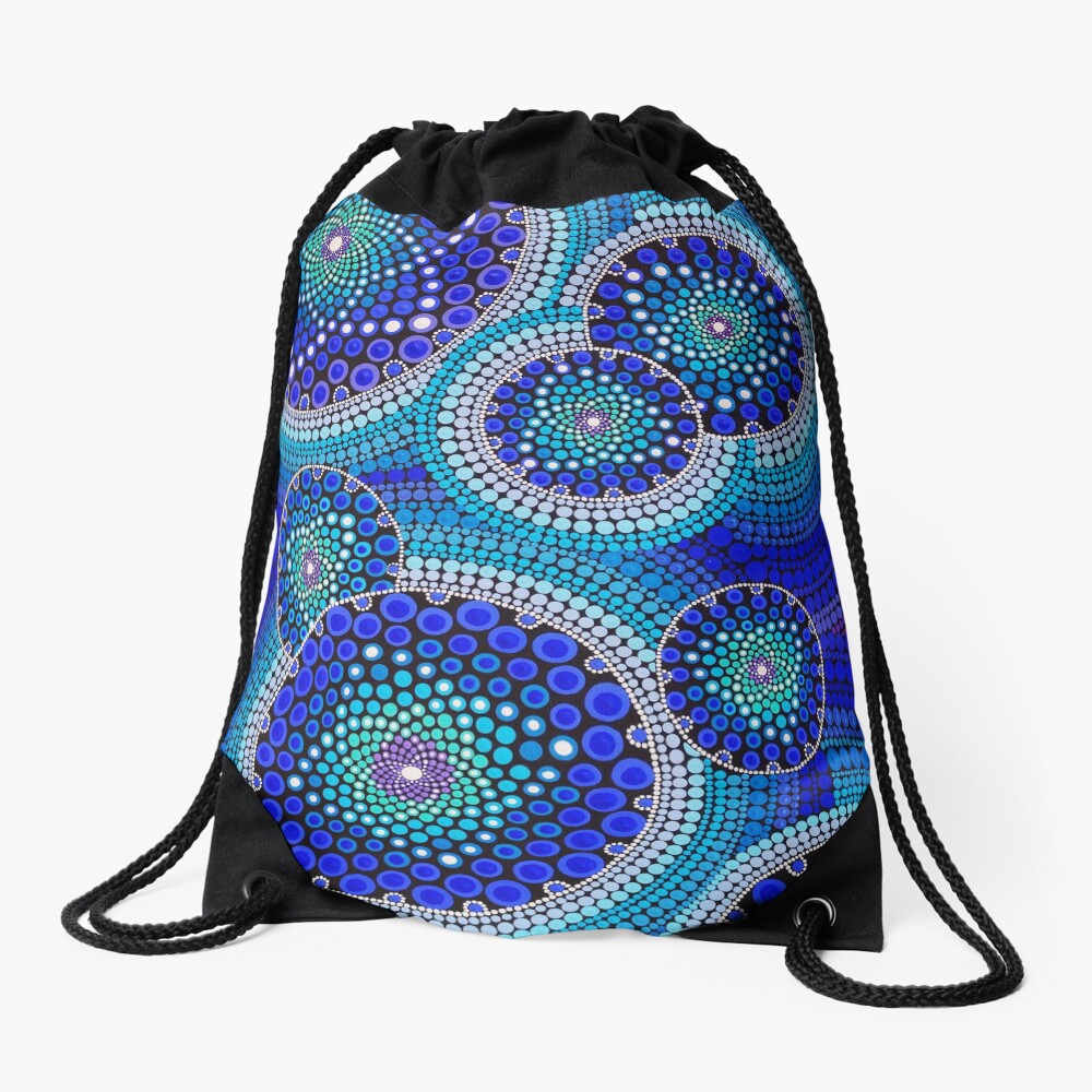 Blue Seeds Of Life Bubbles - Art&Deco By Natasha Drawstring Bag
