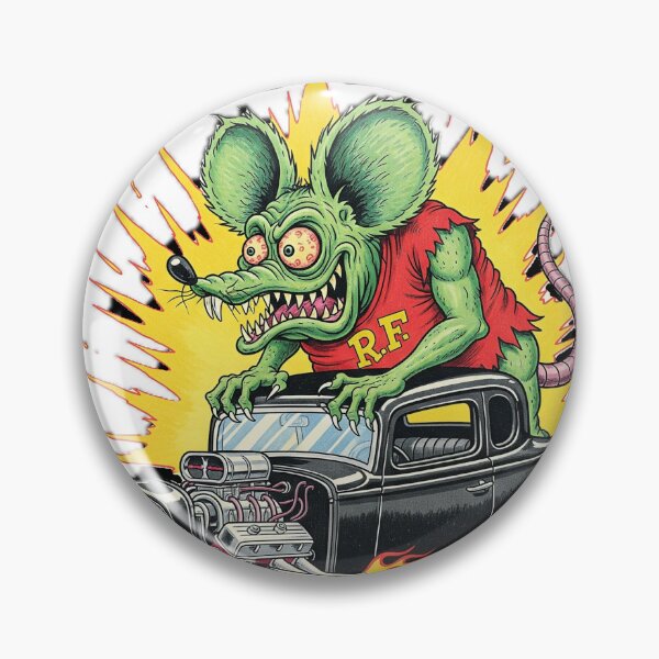 Item preview, Rat Fink and a black 1932 Ford hot rod with flames in the exhaust designed and sold by hotrodspirit.