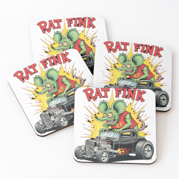 Item preview, Rat Fink and a black 1932 Ford hot rod with flames in the exhaust designed and sold by hotrodspirit.