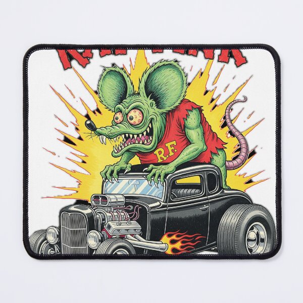 Item preview, Rat Fink and a black 1932 Ford hot rod with flames in the exhaust designed and sold by hotrodspirit.