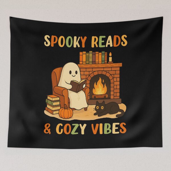 Item preview, Spooky Reads Cute Ghost Reading Book Lovers Spooky Cozy Vibes Halloween   designed and sold by Bad Kitty Designz.