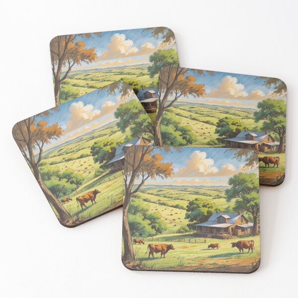 Item preview, Rustic Farmhouse with Grazing Cows in Rolling Countryside Art designed and sold by Uniquely Yours.