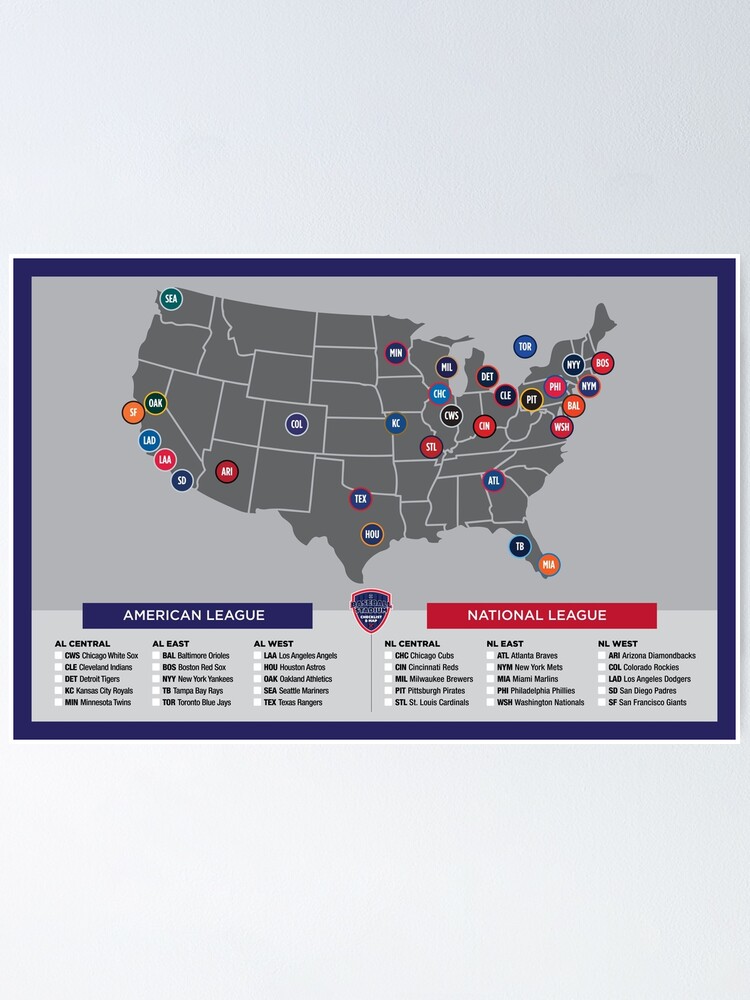 MLB Teams Map - Baseball Stadium Wall Art