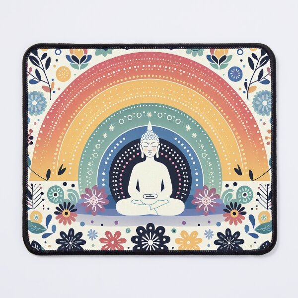 Item preview, Meditative Buddha - Rainbow Floral Design - Scandinavian Folk Art by heidiannemorris © designed and sold by FOLK ART FUSION by heidiannemorris.