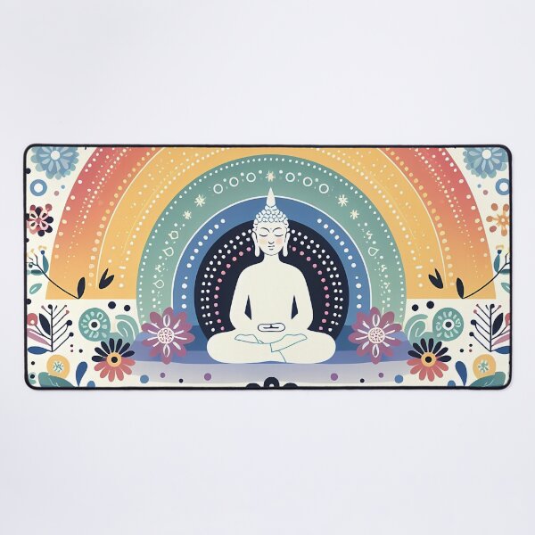 Item preview, Meditative Buddha - Rainbow Floral Design - Scandinavian Folk Art by heidiannemorris © designed and sold by FOLK ART FUSION.