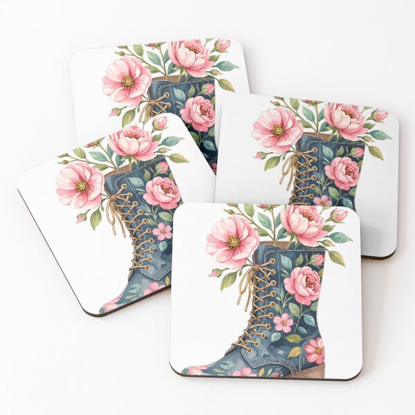 Item preview, Dark Blue Floral Boot Vase with Pink Roses and Green Leaves designed and sold by Creative88Art.