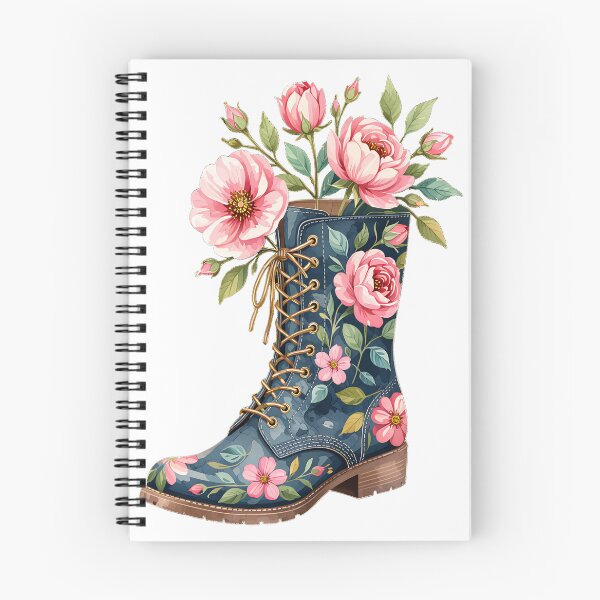 Item preview, Dark Blue Floral Boot Vase with Pink Roses and Green Leaves designed and sold by Creative88Art.