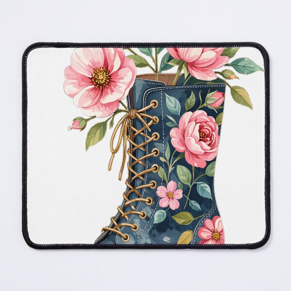 Item preview, Dark Blue Floral Boot Vase with Pink Roses and Green Leaves designed and sold by Creative88Art.
