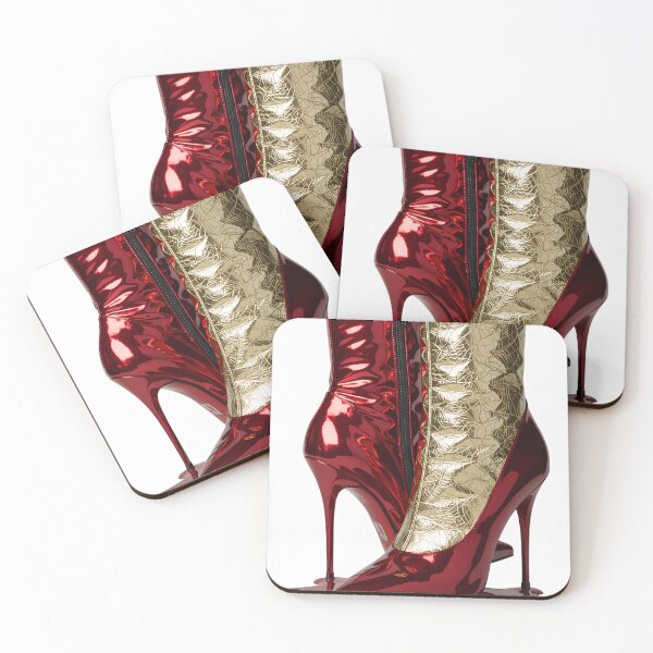 Item preview, Glossy Red Patent Ankle Boots with Gold Pattern and Melting Effect designed and sold by Creative88Art.