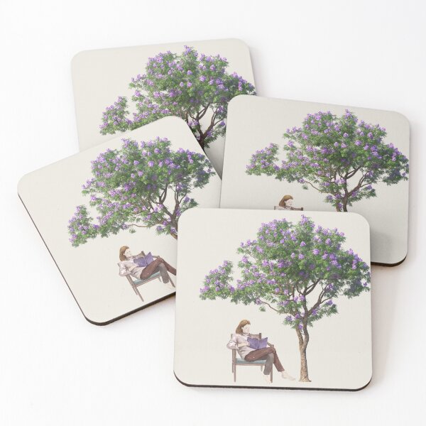 Item preview, Jacaranda Tree Reading Scene – Watercolor Girl with Book Under Purple Blossoms designed and sold by Softglow-Studio.