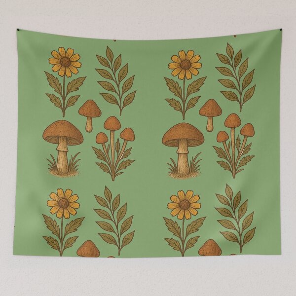 Item preview, Vintage Botanical Field Guide - Mushrooms and Wildflowers Nature Illustration designed and sold by freackly.