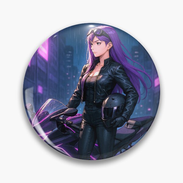 Item preview, Fierce Anime Biker Girl with Neon Motorcycle designed and sold by PosterFuel.