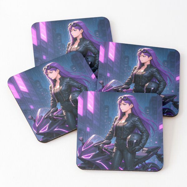 Item preview, Fierce Anime Biker Girl with Neon Motorcycle designed and sold by PosterFuel.