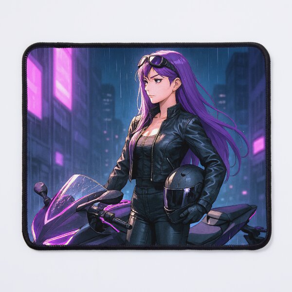 Item preview, Fierce Anime Biker Girl with Neon Motorcycle designed and sold by PosterFuel.