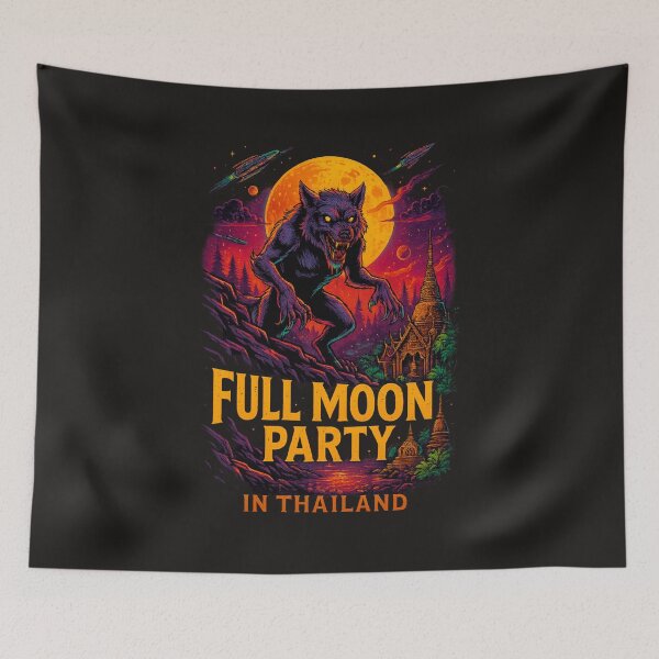 Item preview, Full Moon Party in Thailand – Dark Fantasy Cosmic Wolf T-Shirt designed and sold by Thaivi Design.