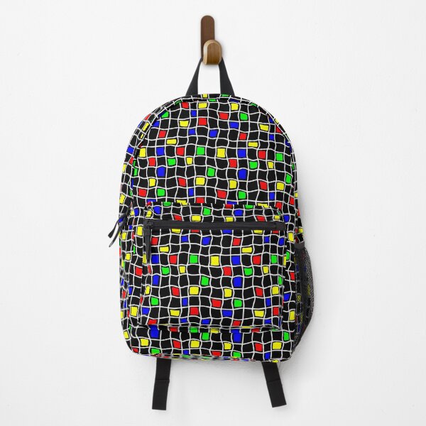 Item preview, Mid Century Modern Check Pattern II - Red Blue Yellow Green On Black designed and sold by QuestingPixel.