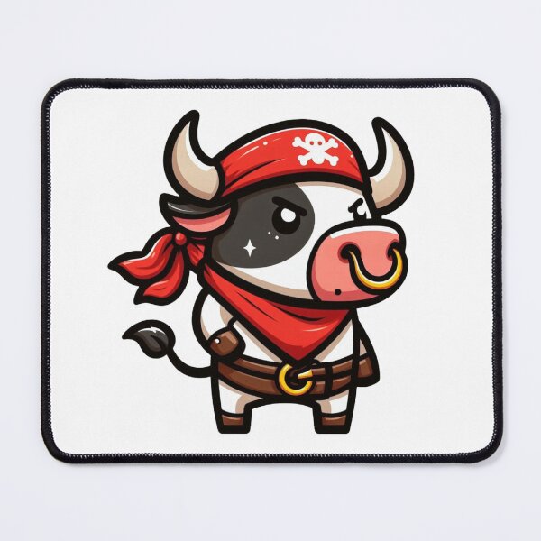 Item preview, Tough Cartoon Bull Pirate with Red Sash and Nose Ring – Bold Animal Art designed and sold by Confuzz1ed.