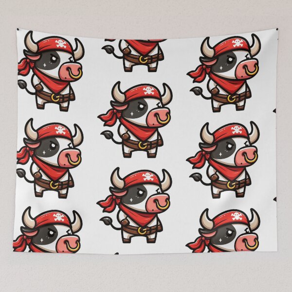 Item preview, Tough Cartoon Bull Pirate with Red Sash and Nose Ring – Bold Animal Art designed and sold by Confuzz1ed.