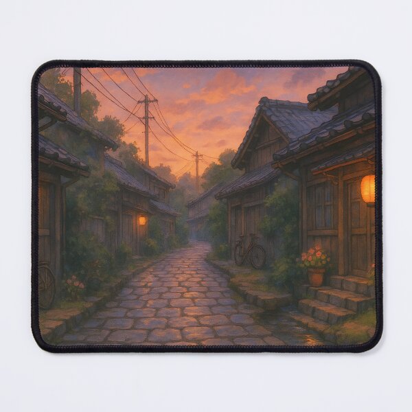 Item preview, Tranquil Japanese Village Street at Sunset – Cozy Lantern Light & Stone Pathway (Anime Lo-fi Style) designed and sold by PosterFuel.