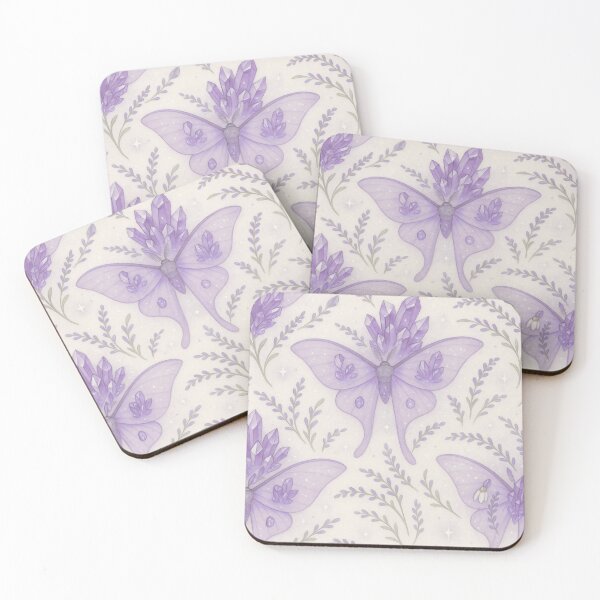 Item preview, Amethyst Crystal Moth Pattern – Lavender Botanical Fantasy Design designed and sold by Zee's Whimsical Wonders.