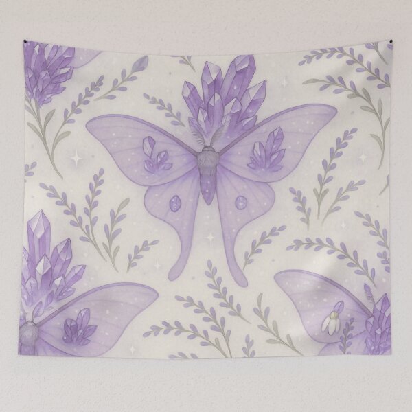 Item preview, Amethyst Crystal Moth Pattern – Lavender Botanical Fantasy Design designed and sold by Zee's Whimsical Wonders.