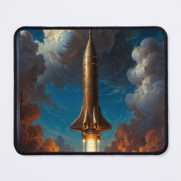 Item preview, A Breathtaking Retro Fusion Rocket Launch Into Cloudy Sunset Sky Astounding AI Concept Art by Xzendor7 designed and sold by Xzendor7 Digital Art Creations.