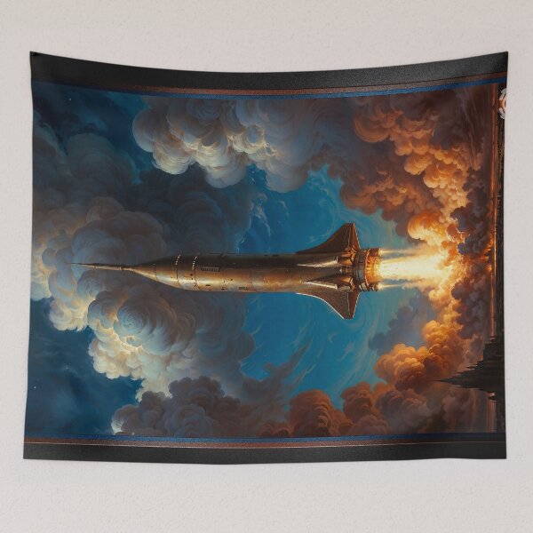 Item preview, A Breathtaking Retro Fusion Rocket Launch Into Cloudy Sunset Sky Astounding AI Concept Art by Xzendor7 designed and sold by Xzendor7 Digital Art Creations.