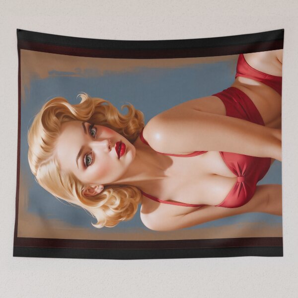 Item preview, Red Is My Favorite Gorgeous Pinup Girl Portrait AI Concept Art by Xzendor7 designed and sold by Xzendor7 Digital Art Creations.