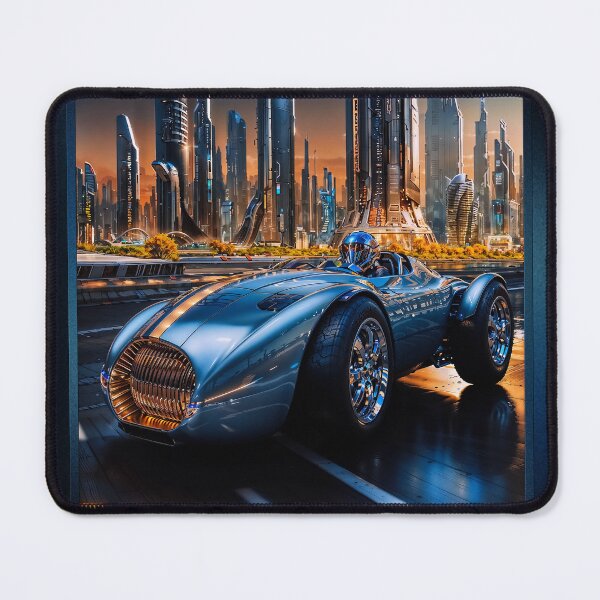 Item preview, Blue Magnum Gold Star Racer Amidst A Futuristic Cityscape Astounding AI Concept Art by Xzendor7 designed and sold by Xzendor7 Digital Art Creations.