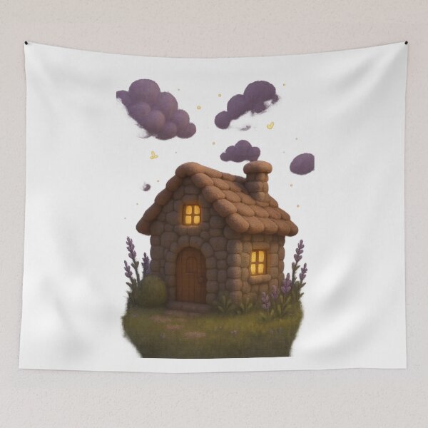 Item preview, Cozy Stone Cottage with Lavender Skies  - Cute Cottagecore 3D Art designed and sold by Moons Studio.