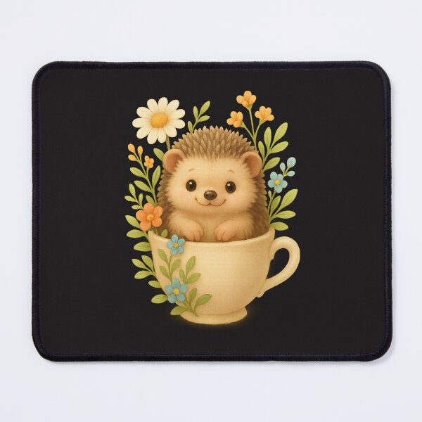 Item preview, Adorable Hedgehog in Teacup with Wildflowers - Cute Cottagecore 3D Art designed and sold by Moons Studio.