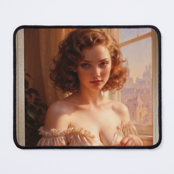 Item preview, Beautiful Woman In A Morning Sunlit Room Overlooking A Historic Cityscape Alluring AI Concept Art by Xzendor7 designed and sold by Xzendor7 Digital Art Creations.
