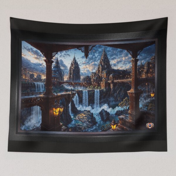 Item preview, Gothic Architecture Of The Majestic City of Aeneron Falls Astonishing Landscape AI Concept Art by Xzendor7 designed and sold by Xzendor7 Digital Art Creations.
