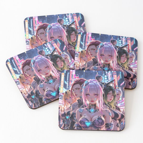Item preview, Cybernetic Anime Characters in Neon Futuristic City designed and sold by NeonMystic.