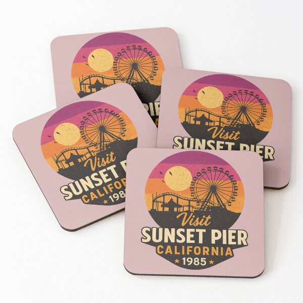 Item preview, Sunset Pier California 1985 Vintage Poster designed and sold by Ahau Designs.