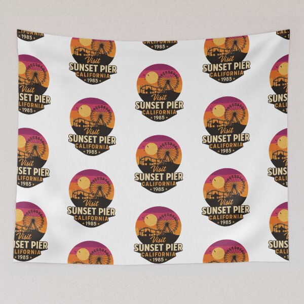 Item preview, Sunset Pier California 1985 Vintage Poster designed and sold by Ahau Designs.