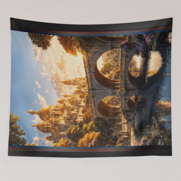 Item preview, The Golden Temple Along The Belovus River Astounding AI Concept Art by Xzendor7 designed and sold by Xzendor7 Digital Art Creations.