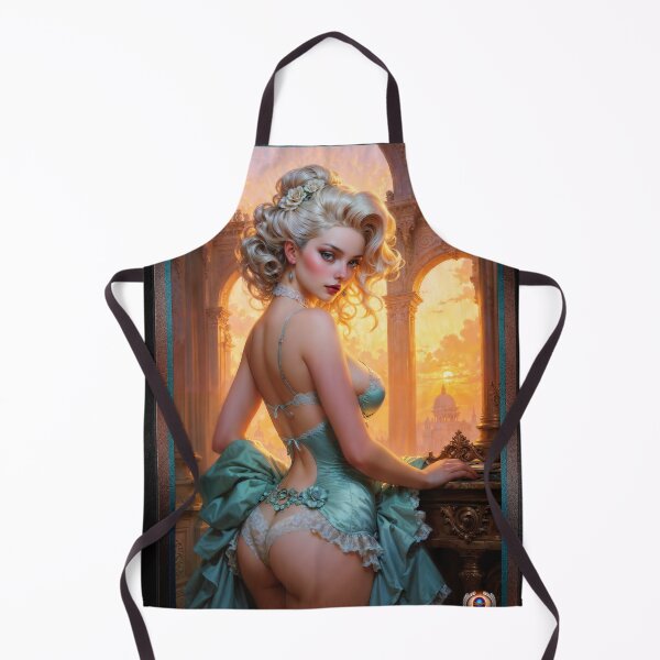 Item preview, Captivating Rococo-Style Platinum Blonde Beauty In Aqua Green Satin Lingerie AI Concept Art by Xzendor7 designed and sold by Xzendor7 Digital Art Creations.