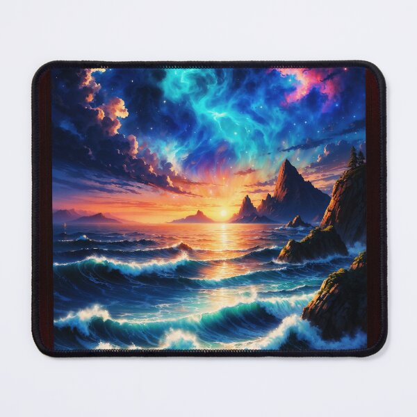 Item preview, Mesmerizing Ocean Sunset and Aurora Borealis Fantasy Scene AI Concept Art by Xzendor7 designed and sold by Xzendor7 Digital Art Creations.