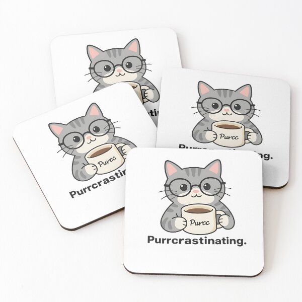 Item preview, Funny Gray Tabby Cat “Purrcrastinating” – Cute Coffee Cat Design designed and sold by Uglyandcute.