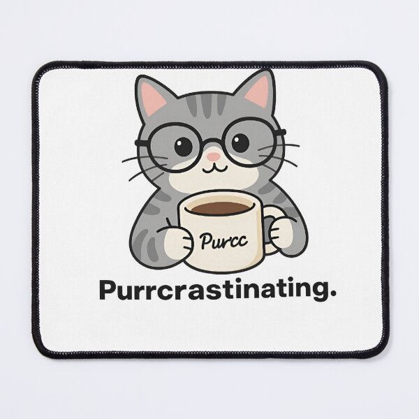 Item preview, Funny Gray Tabby Cat “Purrcrastinating” – Cute Coffee Cat Design designed and sold by Uglyandcute.