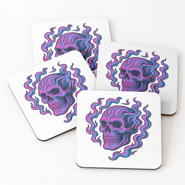Item preview, Psychedelic Neon Skull with Flames – Trippy Vaporwave Horror Art for Rave, Goth & Alternative Fashion designed and sold by GemBob Creations.
