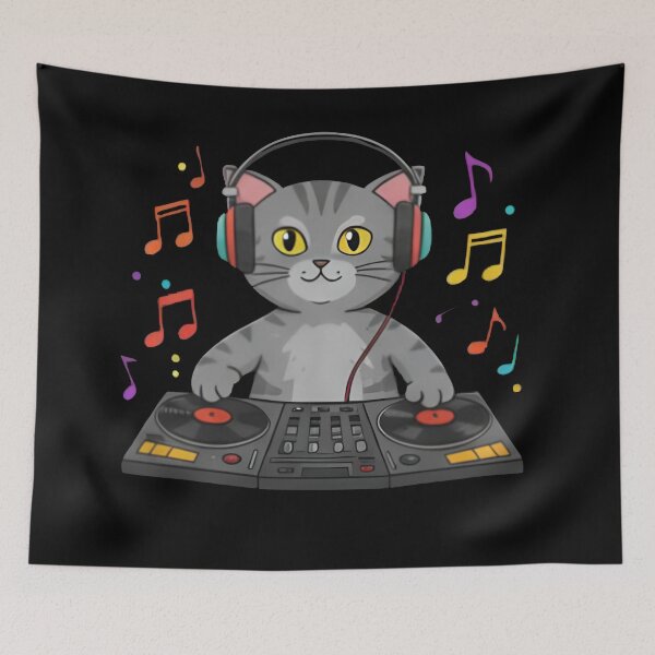 Item preview, Cool Gray Tabby Cat DJ  – Funny Music Lover Cat Design designed and sold by Uglyandcute.