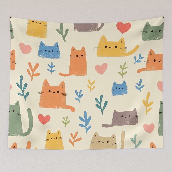 Item preview, Minimalist Kawaii Cat Pattern – Cute Pastel Cartoon Cats designed and sold by DesertOptimist.