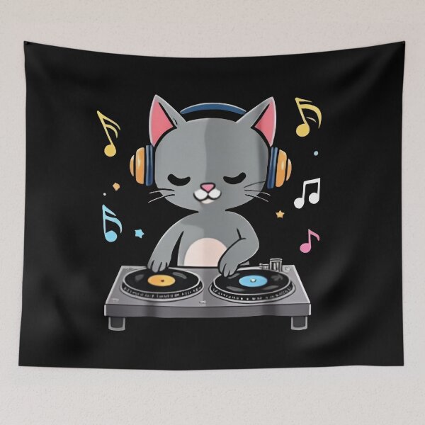 Item preview, Cool Gray Tabby Cat DJ  – Funny Music Lover Cat Design designed and sold by Uglyandcute.